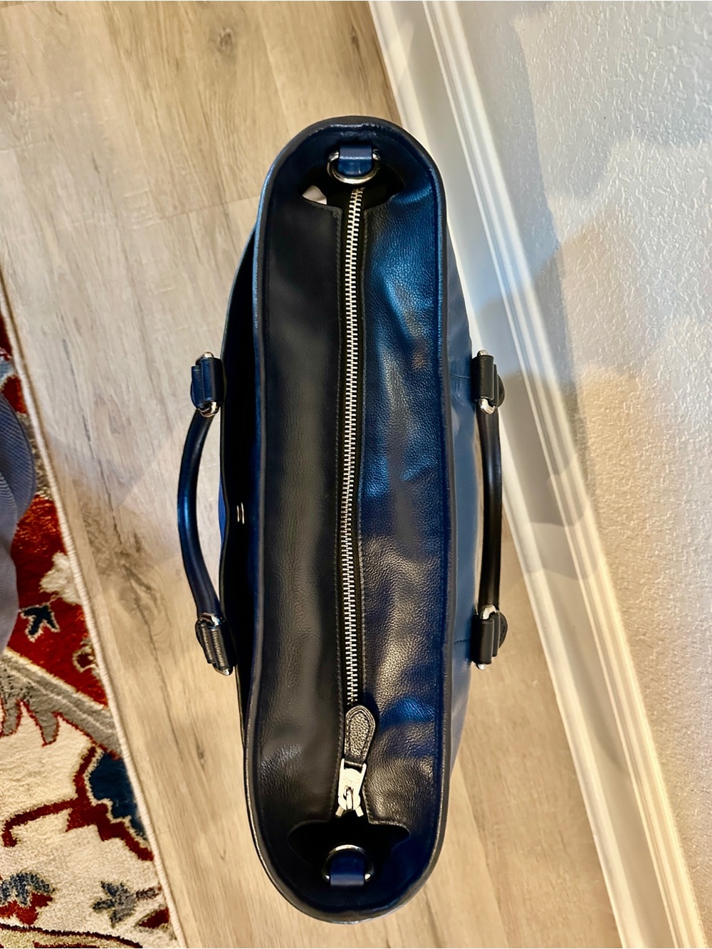 Coach Vintage Blue Navy Color Block Leather Perry Business Tote with Black Trim - Picture 3 of 16